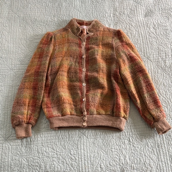 Vintage Jackets & Blazers - Vintage Bomber Jacket with Knit Exterior and Satin Lining